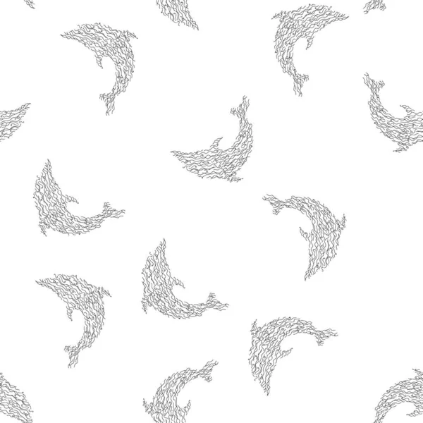 Modello senza cuciture di delfini isolati su sfondo bianco. Illustrazione senza cuciture disegnata a mano. Schema — Vettoriale Stock