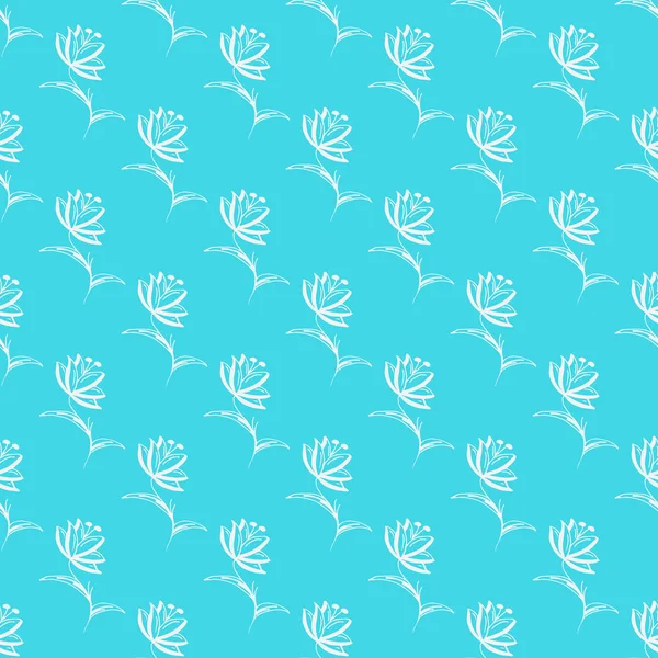 Patrón dibujado a mano sin costuras de flores de rosa abstractas aisladas sobre fondo azul. Ilustración floral vectorial. Lindos doodle modernos elementos aislados del arte pop. Esquema — Archivo Imágenes Vectoriales
