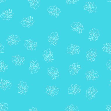 Mavi arka planda soyut gül çiçeklerinin kusursuz el çizimleri. Vektör çiçek çizimi. Çiçeksiz desenli taslak. Özet