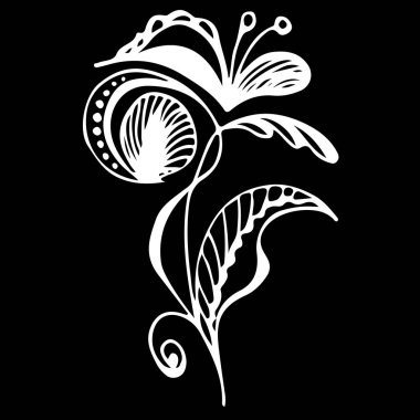 Yaz tropik yaprakları. Siyah arka planda izole edilmiş bitkisel çiçek. El çizimi vektör çizimi. Botanik Hawaii doğası. Tropik yaprak palmiye ikonu. Hawaii vektör dövmesi çizimi