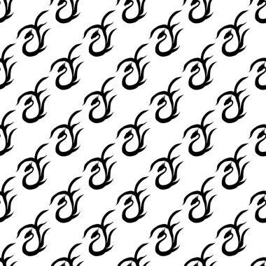 Beyaz arka planda izole edilmiş el yapımı vektör ejderhanın kusursuz deseni. Fantastik ejderha ikonu. Mitolojinin kusursuz siluetinin serbest hâli aminal. Fantezi çizimi çizimi