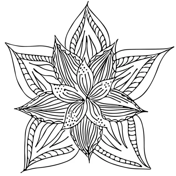 白地に孤立した抽象的な手描き蓮の花。ベクトルイラスト線画だトップ表示 — ストックベクタ