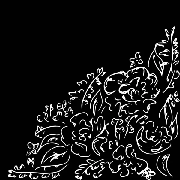 Handgetekende vectorverzameling van abstracte pioenen geïsoleerd op zwarte achtergrond. Met de hand getekend schets van een bloemen. Overzicht van de maatregelen. — Stockvector