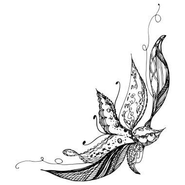 Oymalı el çizimi soyut orkide. Retro çiçekler el çizgisi orkide, her amaç için harika bir tasarım. Taslak vektör. Doğa geçmişi. Tropik bitki. Çiçek tasarımı. Soyut sanat arkaplanı