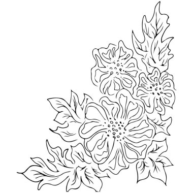 Yaz tropik yaprakları. Çiçekli botanik çiçeği. El çizimi vektör çizimi. Contour eskizi. Tropik yaprak palmiye ikonu. Hawaii vektör illüstrasyonu