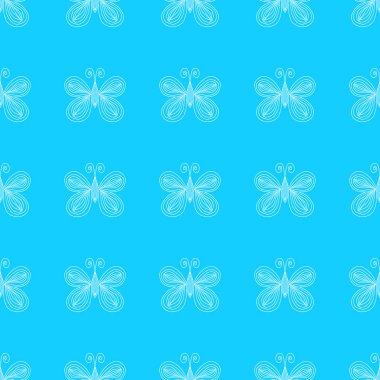 Mavi arka planda izole edilmiş kusursuz kelebek deseni. El çizimi vektör çizimi. Özet