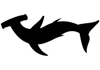 Soyut el beyaz arka planda izole edilmiş dev çekiç köpekbalığı silueti çizdi. Vektör çizimi. Üst görünüm