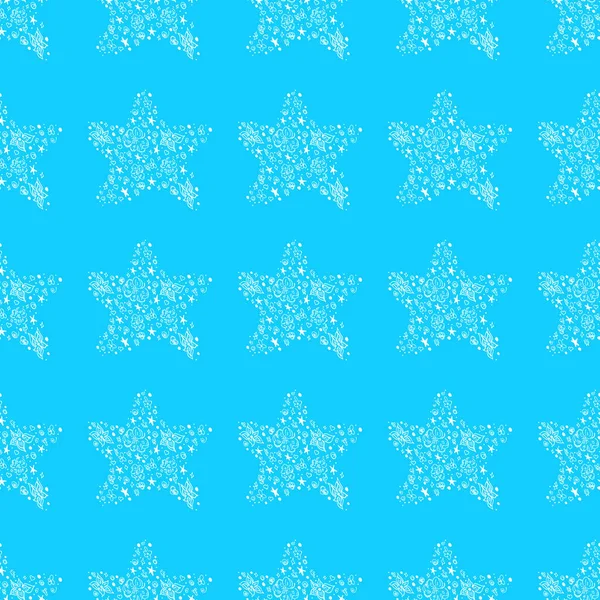 Nahtloses Muster abstrakter Seesterne auf blauem Hintergrund. handgezeichnete nahtlose Illustration. Umriss — Stockvektor