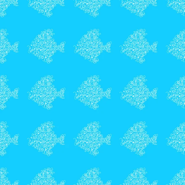 Απρόσκοπτη μορφή αφηρημένων θαλάσσιων ψαριών που απομονώνονται σε μπλε φόντο. Χειροποίητη απρόσκοπτη απεικόνιση. Περίγραμμα — Διανυσματικό Αρχείο