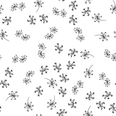 Beyaz arka planda soyut karahindiba çiçeklerinin kusursuz el çizimi deseni. Vektör çiçek çizimi. Kusursuz karalama modern izole edilmiş pop sanat öğeleri. Özet