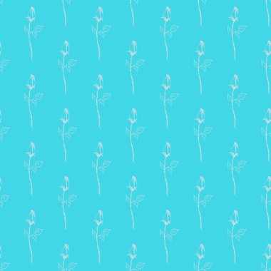 Mavi arka planda soyut gül çiçeklerinin kusursuz el çizimleri. Vektör çiçek çizimi. Sevimli karalama modern izole pop sanat unsurları. Özet