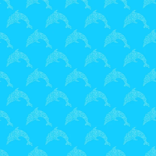 Sömlöst mönster av delfiner isolerade på blå bakgrund. Handritad sömlös illustration. Sammanfattning — Stock vektor