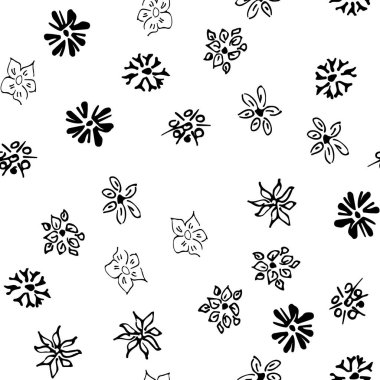 Papatya çayı vektörü çizim tarzında kusursuz desen. Kusursuz çiçek deseni. Vektör çiçek izi. Soyut çiçek deseni. Modern tasarım. El çizimi resimleme beyaz arkaplanda izole edildi