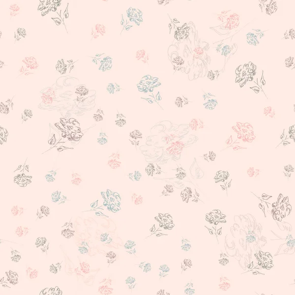 Patrones sin costura de flores silvestres dibujados a mano para el diseño de impresión. Patrón floral rosa sin costuras. Textura textil de primavera. Repetir el elemento de diseño — Vector de stock