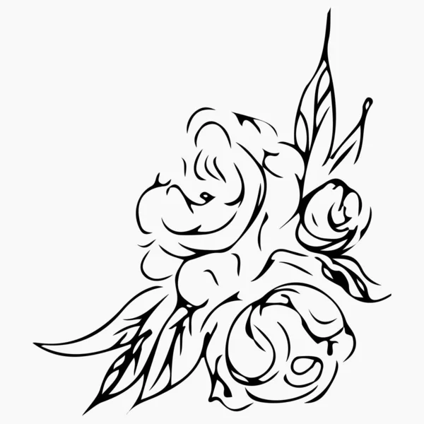 Ručně kreslené vektorové ilustrace abstraktního pivoňkového květu Izolované na šedi. Prvky květinového designu pro pozvánky, pohlednice, plakáty, blogy. Ručně kreslený náčrt květin. — Stockový vektor
