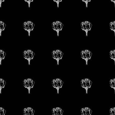 Soyut gül çiçeklerinin kusursuz el çizimleri siyah arkaplanda izole edilmiş. Vektör çiçek çizimi. Sevimli karalama modern izole pop sanat unsurları. Özet