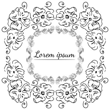 Tropikal el çiçekli çerçeveler çizdi. Taslak hazır. Orman yaprakları çizimi. Çiçek seti. El çizimi. Vektör izole koleksiyonu. Doğal bahar düğün kartı. Yaz tropik yaprakları. Botanik çerçeveler