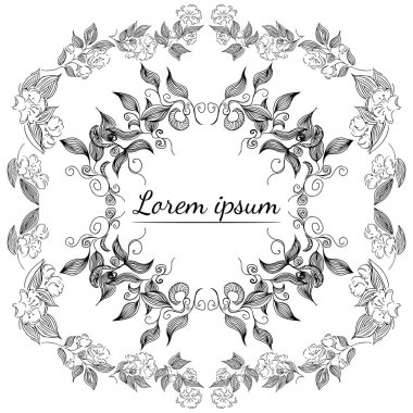 Tropikal el çiçekli çerçeveler çizdi. Taslak hazır. Orman yaprakları çizimi. Çiçek seti. El çizimi. Vektör izole koleksiyonu. Doğal bahar düğün kartı. Yaz tropik yaprakları. Botanik çerçeveler