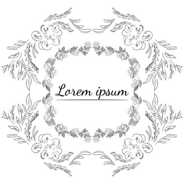 Tropikal el çiçekli çerçeveler çizdi. Taslak hazır. Orman yaprakları çizimi. Çiçek seti. El çizimi. Vektör izole koleksiyonu. Doğal bahar düğün kartı. Yaz tropik yaprakları. Botanik çerçeveler