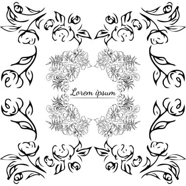 Tropikal el çiçekli çerçeveler çizdi. Taslak hazır. Orman yaprakları çizimi. Çiçek seti. El çizimi. Vektör izole koleksiyonu. Doğal bahar düğün kartı. Yaz tropik yaprakları. Botanik çerçeveler