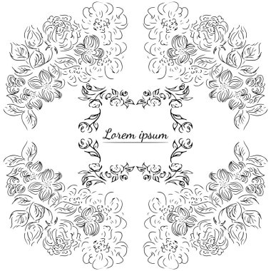 Tropikal el çiçekli çerçeveler çizdi. Taslak hazır. Orman yaprakları çizimi. Çiçek seti. El çizimi. Vektör izole koleksiyonu. Doğal bahar düğün kartı. Yaz tropik yaprakları. Botanik çerçeveler