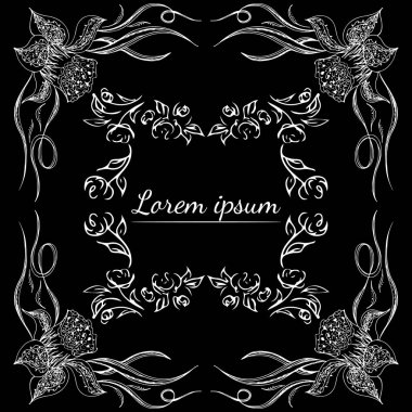 Tropikal el çiçekli çerçeveler çizdi. Taslak hazır. Orman yaprakları çizimi. Çiçek seti. El çizimi. Vektör izole koleksiyonu. Doğal bahar düğün kartı. Yaz tropik yaprakları. Botanik çerçeveler