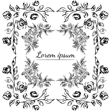 Tropikal el çiçekli çerçeveler çizdi. Taslak hazır. Orman yaprakları çizimi. Çiçek seti. El çizimi. Vektör izole koleksiyonu. Doğal bahar düğün kartı. Yaz tropik yaprakları. Botanik çerçeveler