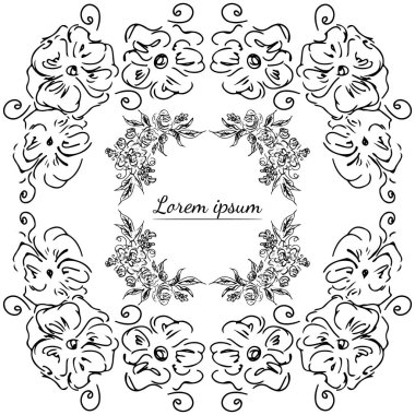 Tropikal el çiçekli çerçeveler çizdi. Taslak hazır. Orman yaprakları çizimi. Çiçek seti. El çizimi. Vektör izole koleksiyonu. Doğal bahar düğün kartı. Yaz tropik yaprakları. Botanik çerçeveler