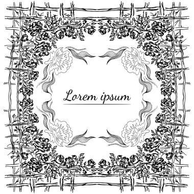 Tropikal el çiçekli çerçeveler çizdi. Taslak hazır. Orman yaprakları çizimi. Çiçek seti. El çizimi. Vektör izole koleksiyonu. Doğal bahar düğün kartı. Yaz tropik yaprakları. Botanik çerçeveler