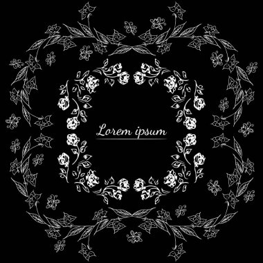 Tropikal el çiçekli çerçeveler çizdi. Taslak hazır. Orman yaprakları çizimi. Çiçek seti. El çizimi. Vektör izole koleksiyonu. Doğal bahar düğün kartı. Yaz tropik yaprakları. Botanik çerçeveler