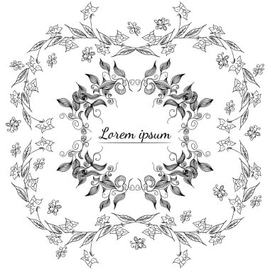 Tropikal el çiçekli çerçeveler çizdi. Taslak hazır. Orman yaprakları çizimi. Çiçek seti. El çizimi. Vektör izole koleksiyonu. Doğal bahar düğün kartı. Yaz tropik yaprakları. Botanik çerçeveler