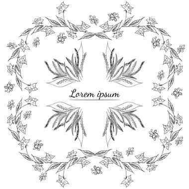 Tropikal el çiçekli çerçeveler çizdi. Taslak hazır. Orman yaprakları çizimi. Çiçek seti. El çizimi. Vektör izole koleksiyonu. Doğal bahar düğün kartı. Yaz tropik yaprakları. Botanik çerçeveler
