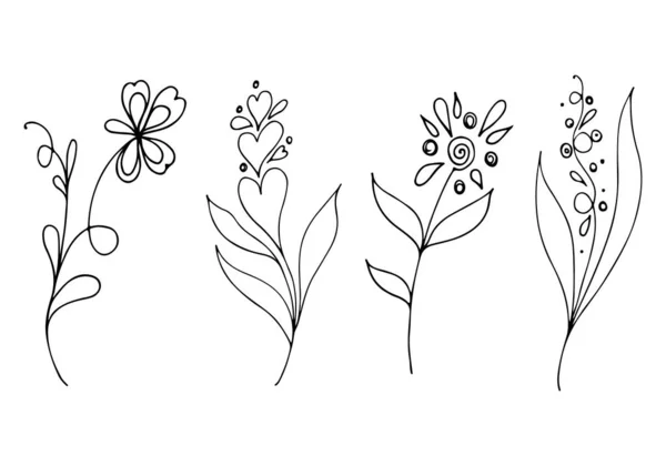 Große Umrisse von tropischen Sommerblumen. Blumen botanische Blume gesetzt isoliert auf weißem Hintergrund. handgezeichnete Vektorsammlung. botanische hawaiianische Natur. tropische Palmen. hawaiianische Sammlung — Stockvektor