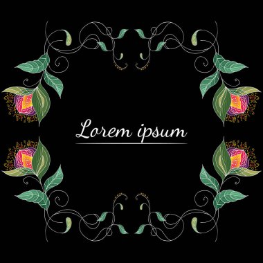 Tropikal çerçeve elle çizilmiş. Orman yaprakları düz çizim. Çiçek sınırı. El çizimi. Vektör, izole edilmiş. Doğal bahar düğün kartı. Yaz tropik yaprakları. Botanik düz çerçeve. Çizgi çizimi