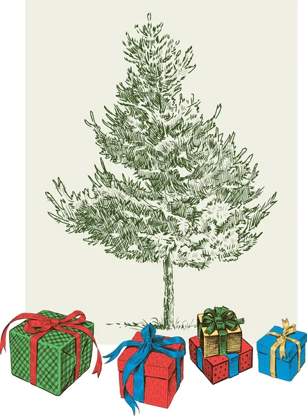 Kerstboom en de geschenken — Stockvector