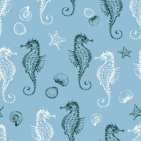 Pattern of the seahorses and the seashells Royalty Free Stock Vectors