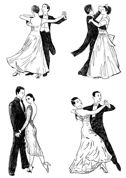 Schetsen van de paren van ballroom dansers — Stockfoto