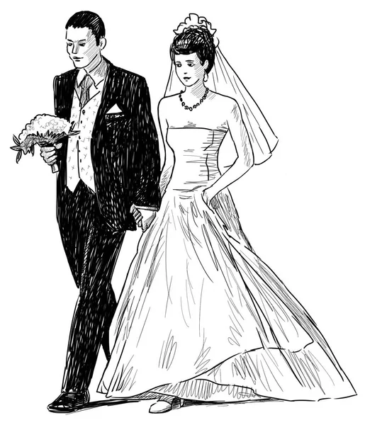 Vázlat a menyasszony és a vőlegény — Stock Fotó
