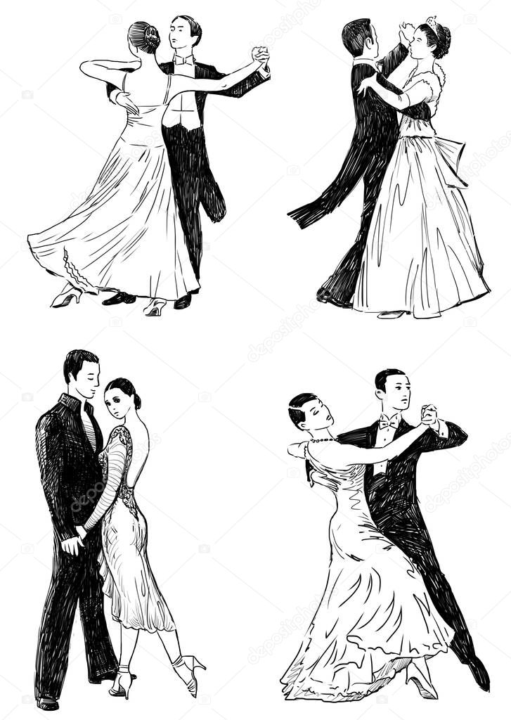 sketches of the couples of ballroom dancers