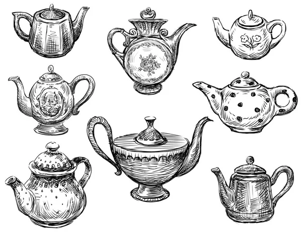 Skizzen der verschiedenen Teekannen — Stockfoto