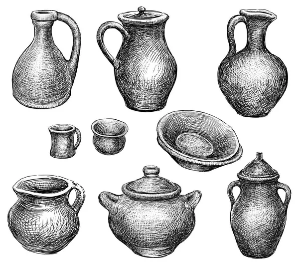 陶器收藏的草图 — 图库照片
