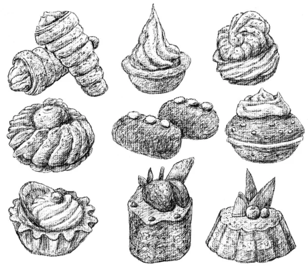 Bocetos de los pasteles dulces —  Fotos de Stock