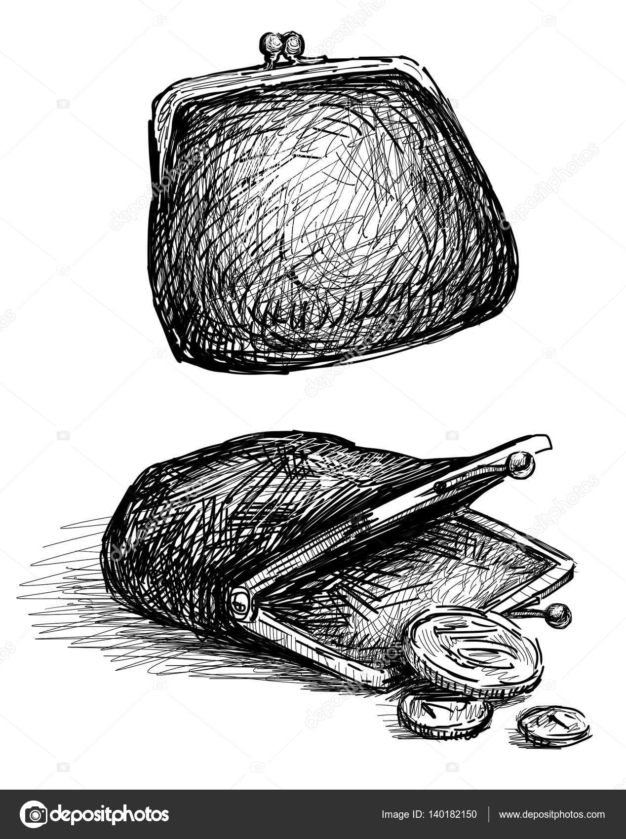 콘과 함께 오래 된 지갑의 스케치 스톡 일러스트레이션 [© AUTHOR_NAME] #140182150, image size:1268x1700