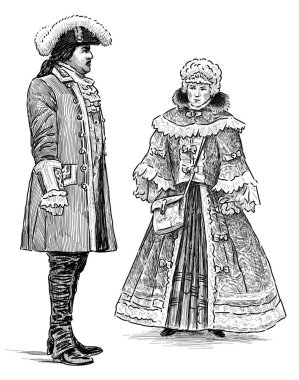 El-çizim ve çift vintage kostümleri