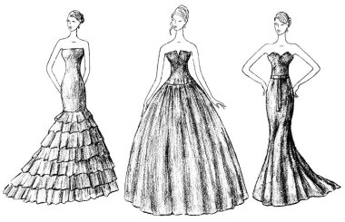 gece kıyafetleri kadınlarda çizimler