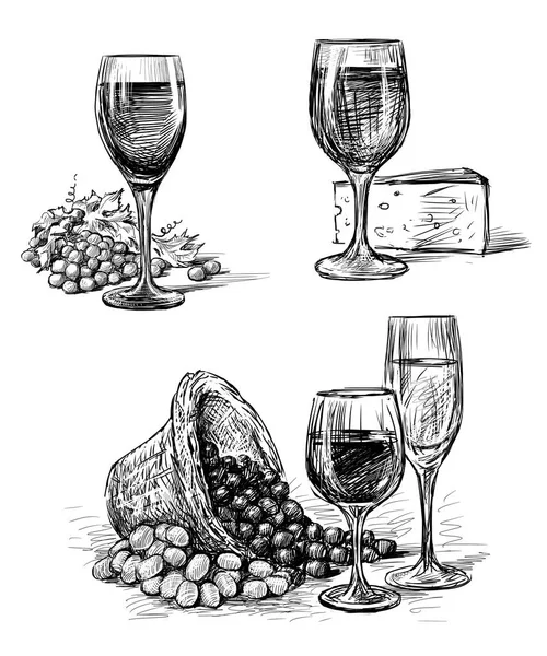 ブドウのワインのグラスのスケッチ — ストック写真