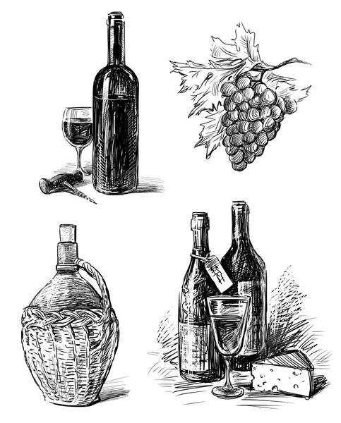 Hand-drawings of the bottles of grape wine