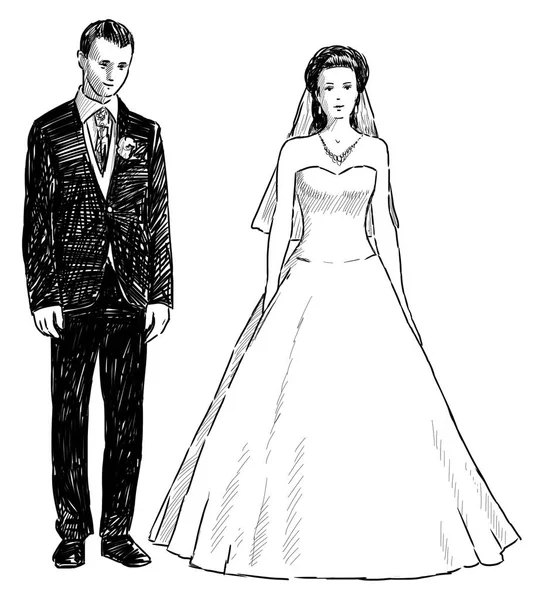 Ескіз молодої нареченої і нареченої — стокове фото