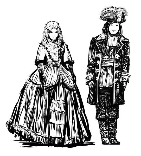 Sketches of the people in theatrical costumes — Stock Photo, Image