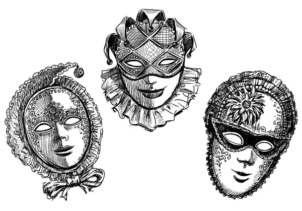 Desenhos à mão de máscaras vintage venezianas — Fotografia de Stock